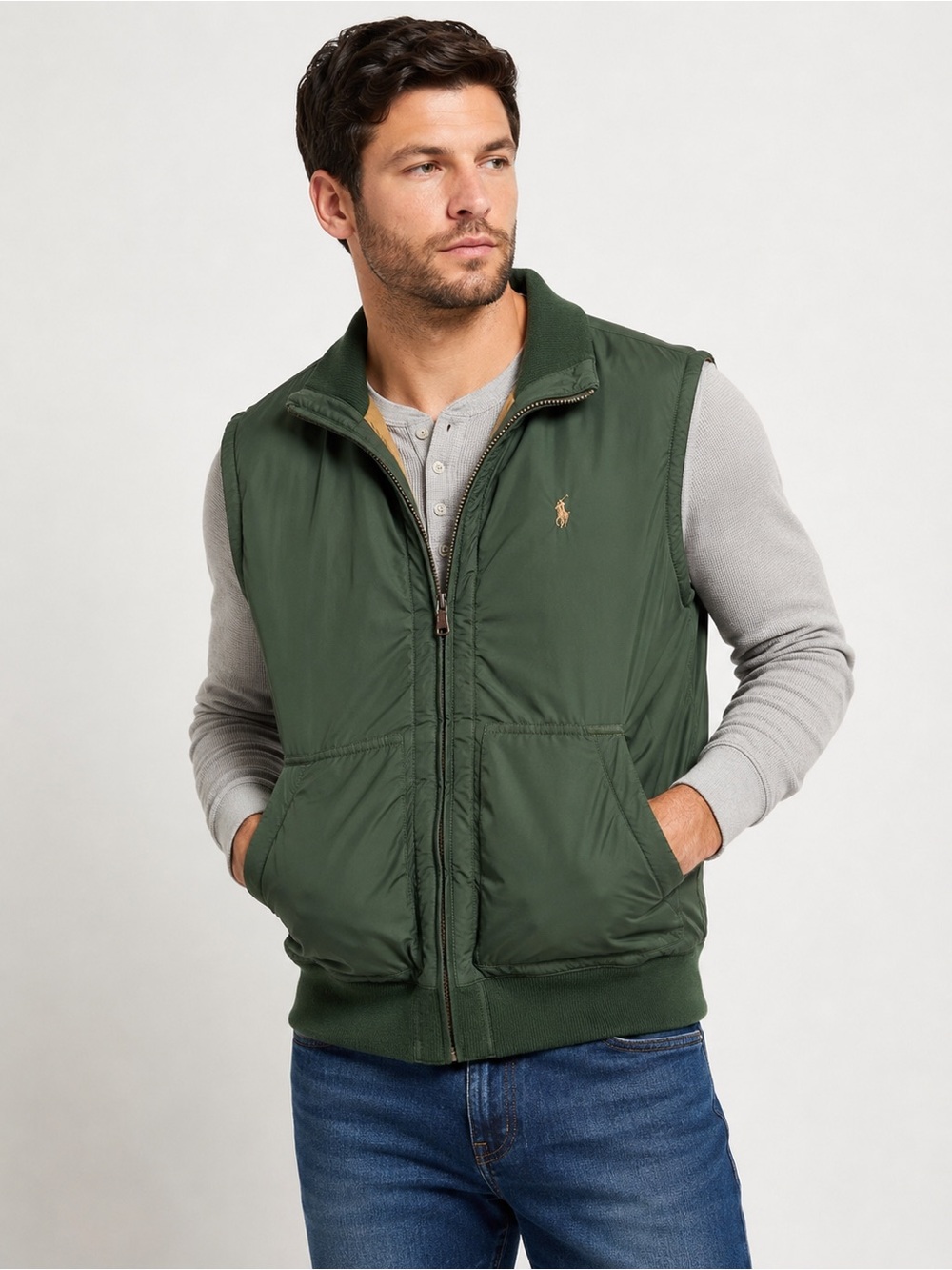 Polo Ralph Lauren Green Down Puffer Vest Men’s Large Full Zip
